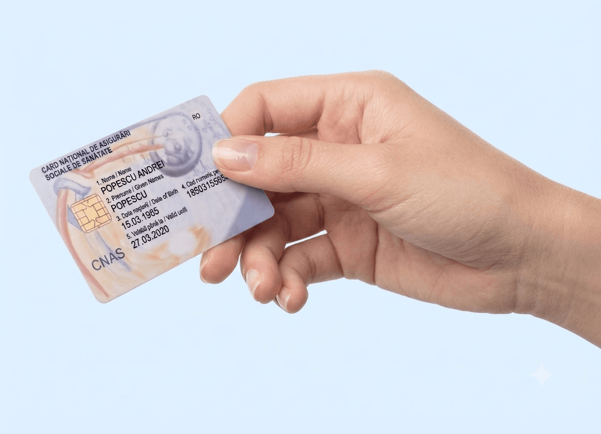 Card național de asigurări sociale de sănătate (CNAS) ținut în mână